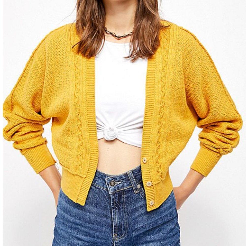 Free People Mustard Yellow Knit Cardigan